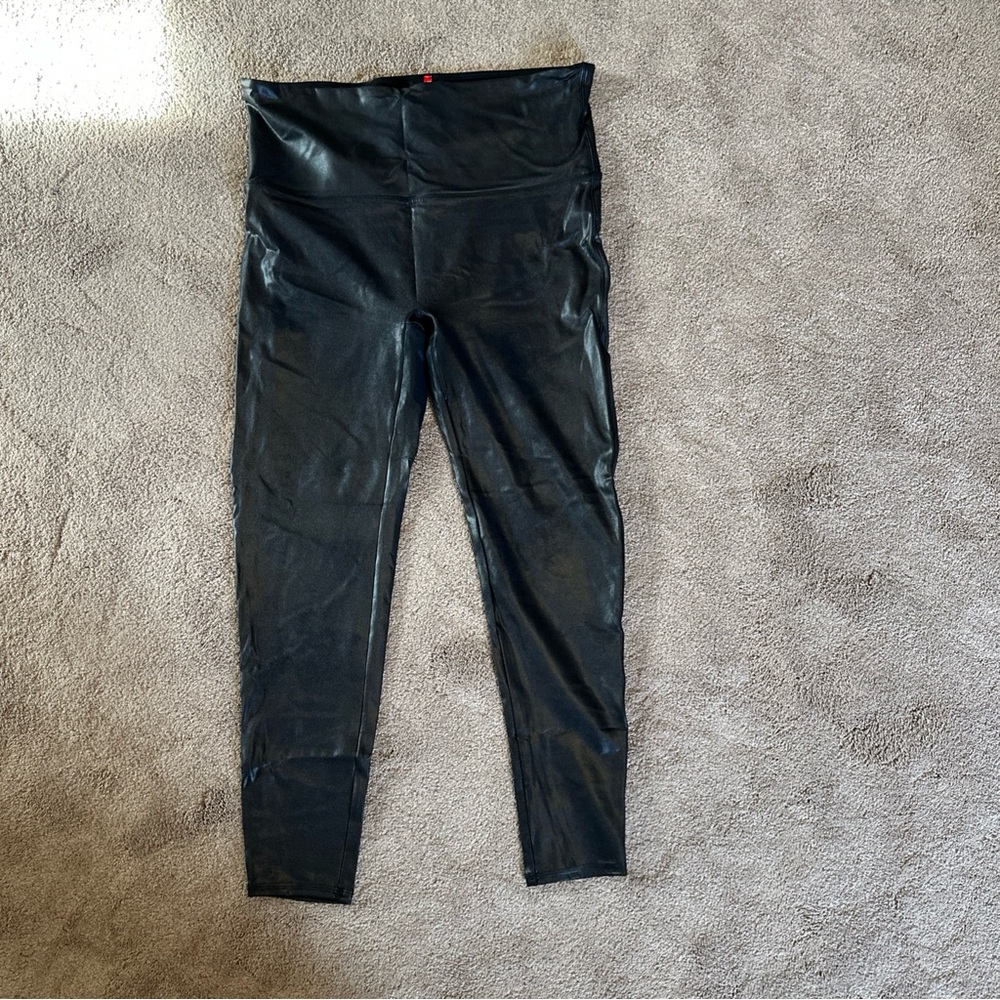 SPANX Black High-Rise Leggings Faux Leather size 3x